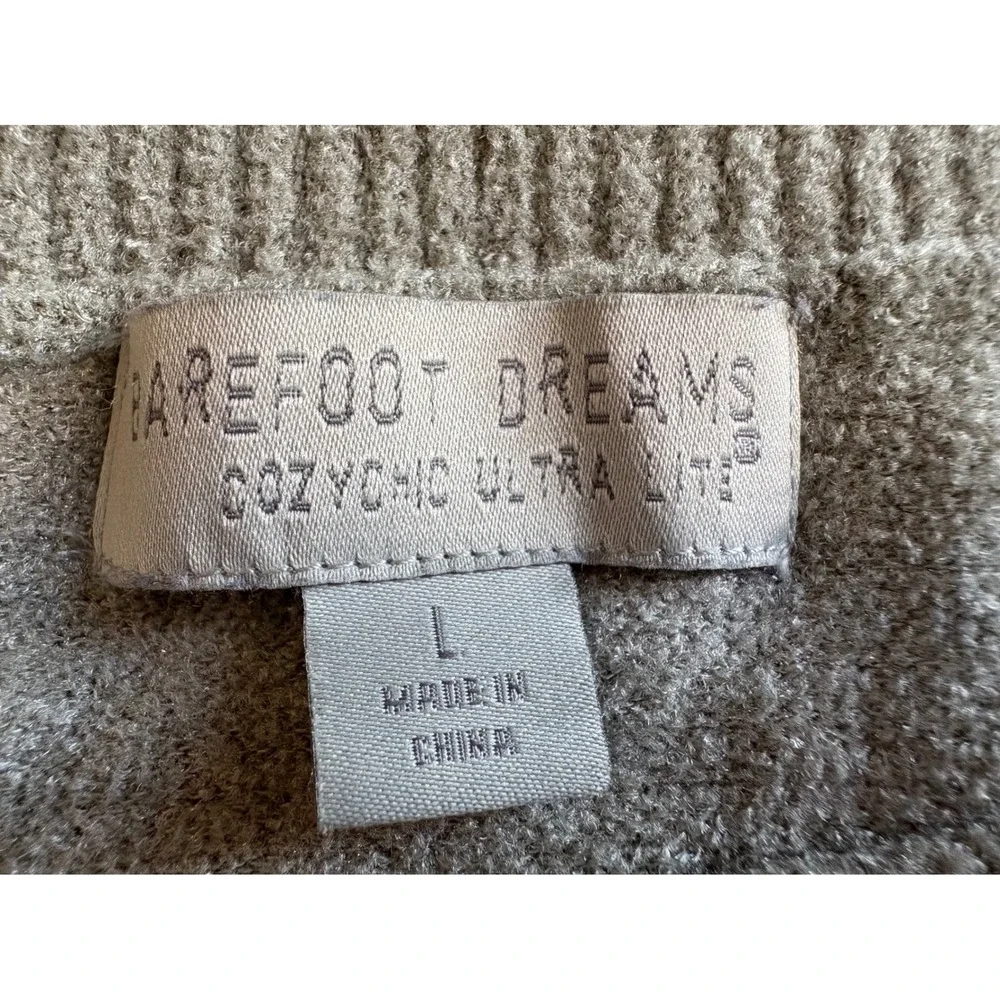 BAREFOOT DREAMS CozyChic Ultra Lite Mens L Gray Long Sleeve Crew‎ Neck Sweater